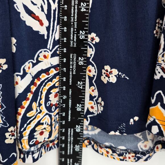 JM Collection Women's Plus Floral V Neck Waist Tie Detail‎ Blouse Blue Yellow 2X - Picture 12 of 12